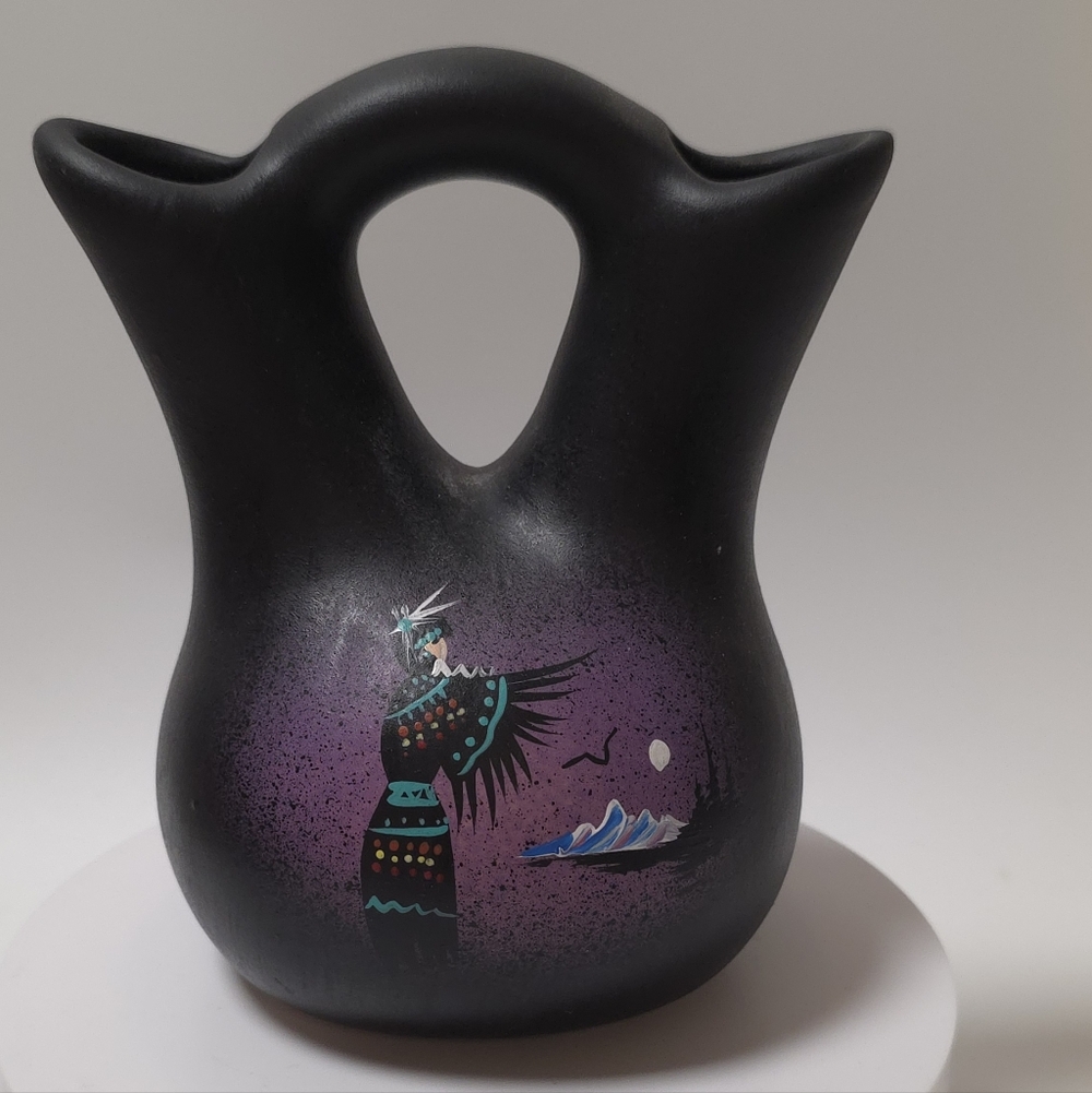 Vintage Navajo Wedding Vase Artist Signed "Mystic Maiden'" Artistry Moon Light